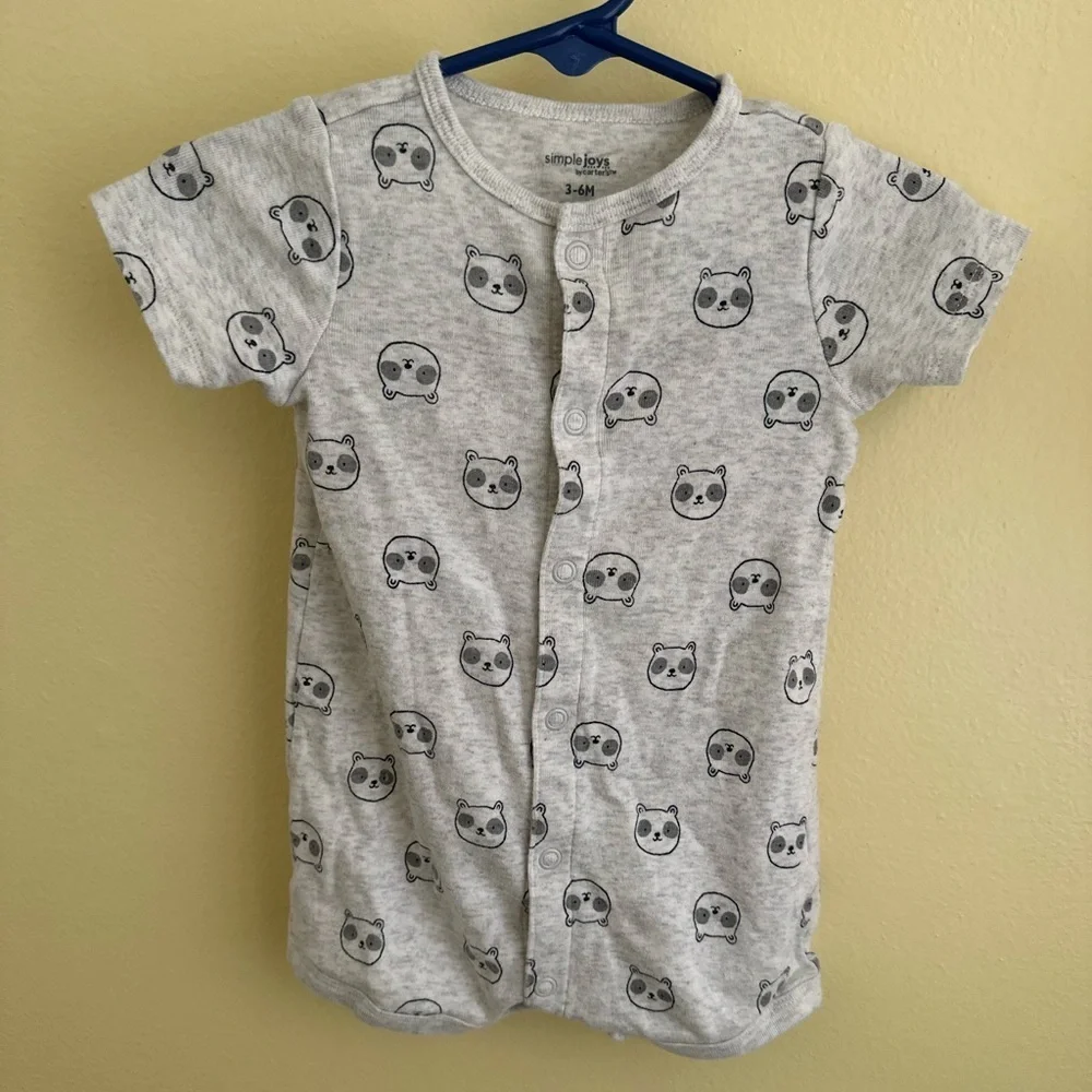 Carter’s 3-6 months Baby Boy Animal Faces Button Down Romper Euc